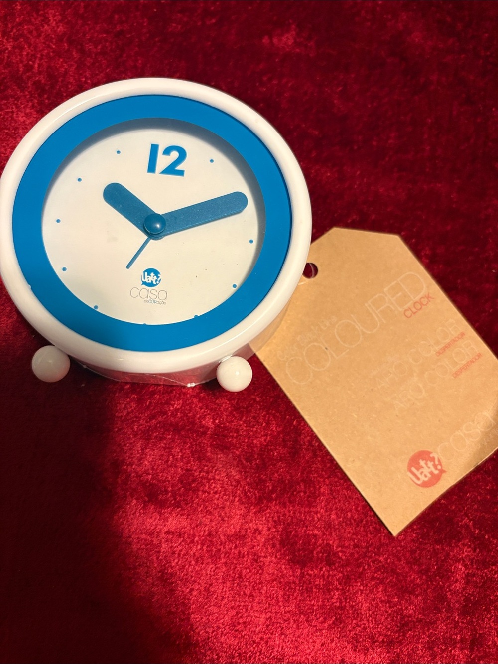 Blue and White Round Table Clock plastic new with tags